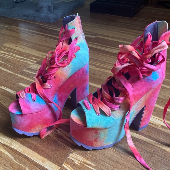 YRU x Dollskill RAINBOW BALLET BAE PLATFORMS sz 7 - Picture 6 of 7